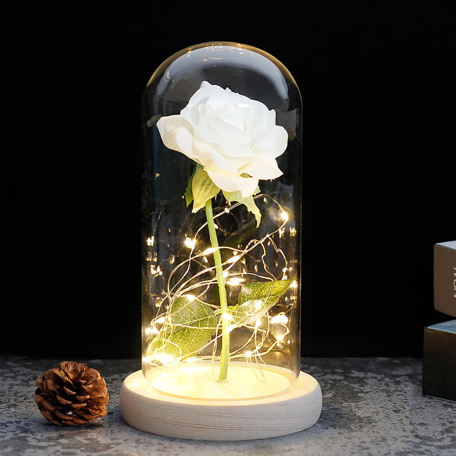 Beauty and the Beast Rose Rose in LED Glass Dome Forever Rose Red Rose Valentine'S Day Mother'S Day Special Romantic Gift