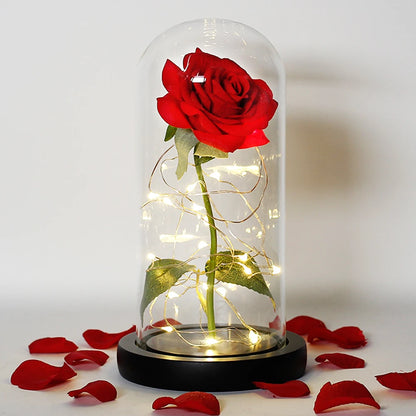 Beauty and the Beast Rose Rose in LED Glass Dome Forever Rose Red Rose Valentine'S Day Mother'S Day Special Romantic Gift