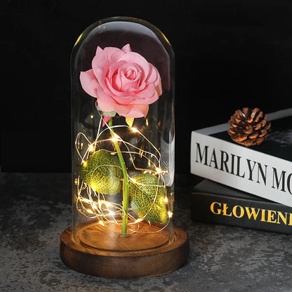 Beauty and the Beast Rose Rose in LED Glass Dome Forever Rose Red Rose Valentine'S Day Mother'S Day Special Romantic Gift