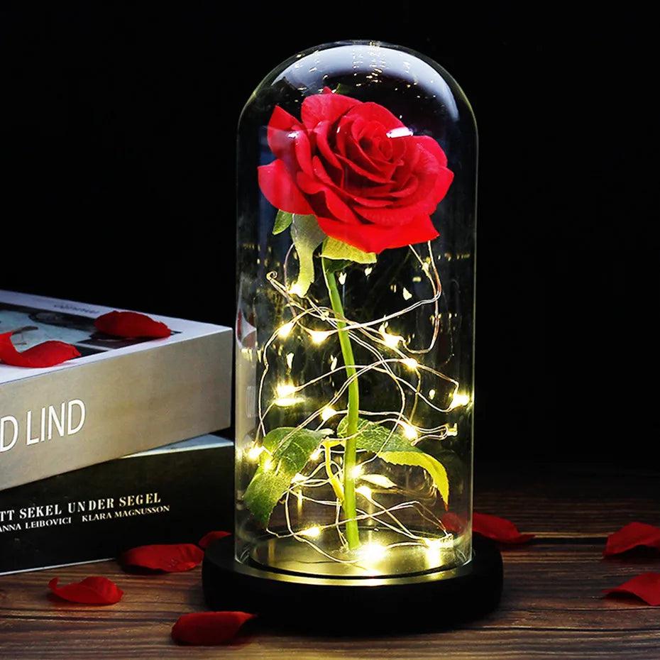 Beauty and the Beast Rose Rose in LED Glass Dome Forever Rose Red Rose Valentine'S Day Mother'S Day Special Romantic Gift