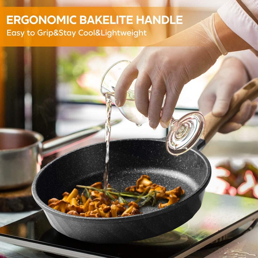 Nonstick Frying Pan Set, Granite Skillet Set with 100% PFOA Free, Omelette Pan Cookware Set with Heat-Resistant Ergonomic Handle, Induction Compatible(8Inch&9.5Inch&11Inch)