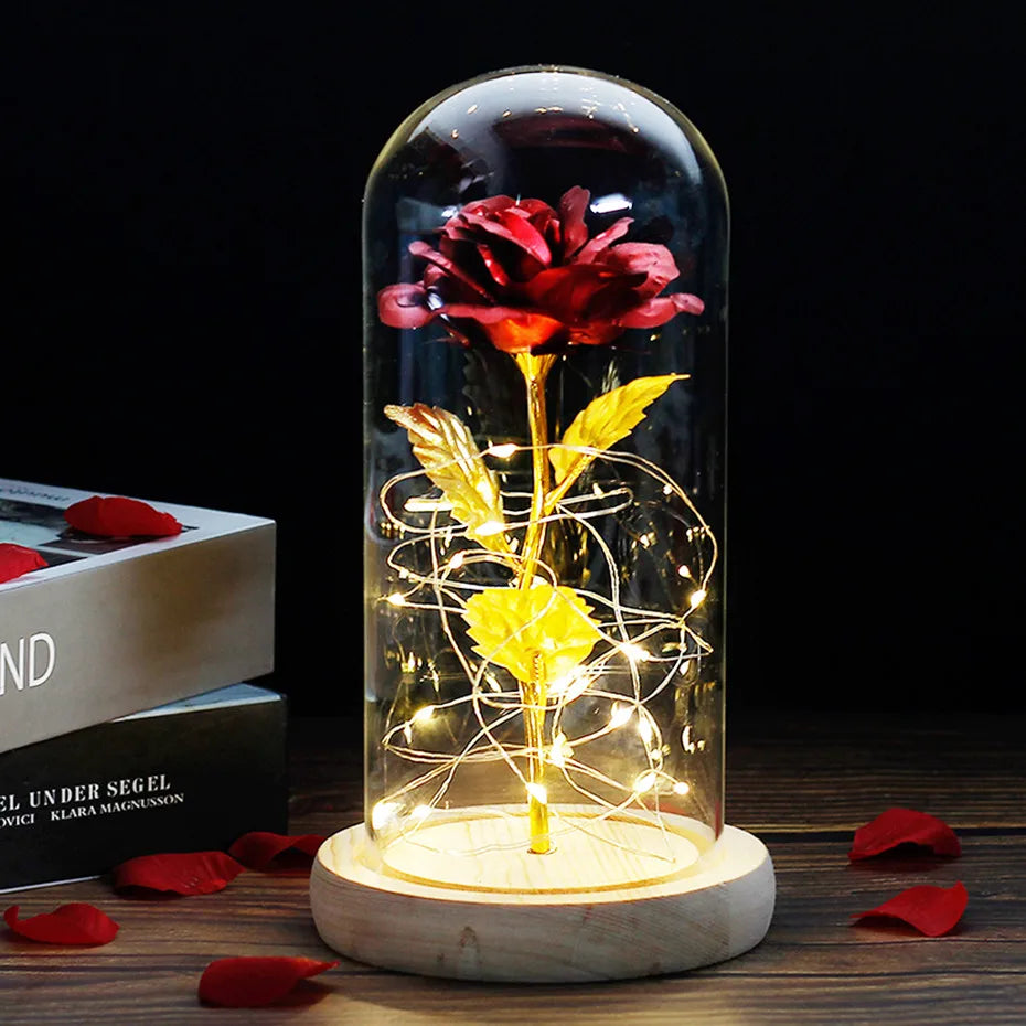 Beauty and the Beast Rose Rose in LED Glass Dome Forever Rose Red Rose Valentine'S Day Mother'S Day Special Romantic Gift