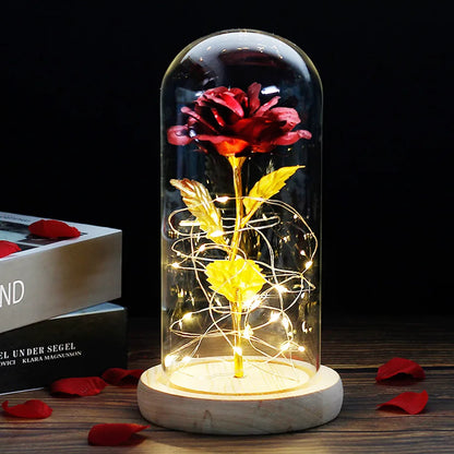 Beauty and the Beast Rose Rose in LED Glass Dome Forever Rose Red Rose Valentine'S Day Mother'S Day Special Romantic Gift