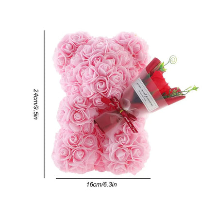 25Cm Rose Bear Creative Eternal Rose Flower Teddybear in Gift Box Romantic Valentine'S Day Gift Christmas Gift Wedding Decor