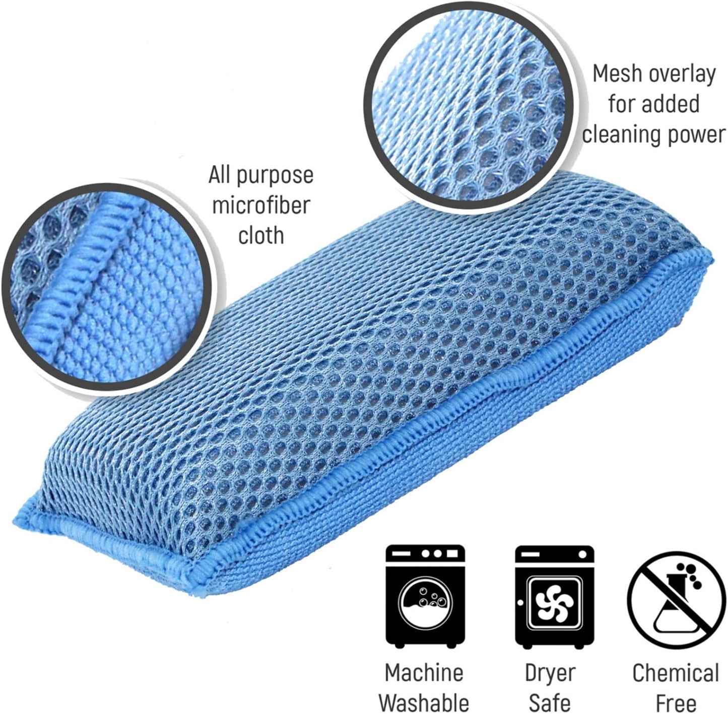 Miracle Microfiber Kitchen Sponge by  - Non-Scratch Heavy Duty Dishwashing Cleaning Sponges- Machine Washable - (Blue)