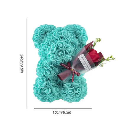 25Cm Rose Bear Creative Eternal Rose Flower Teddybear in Gift Box Romantic Valentine'S Day Gift Christmas Gift Wedding Decor