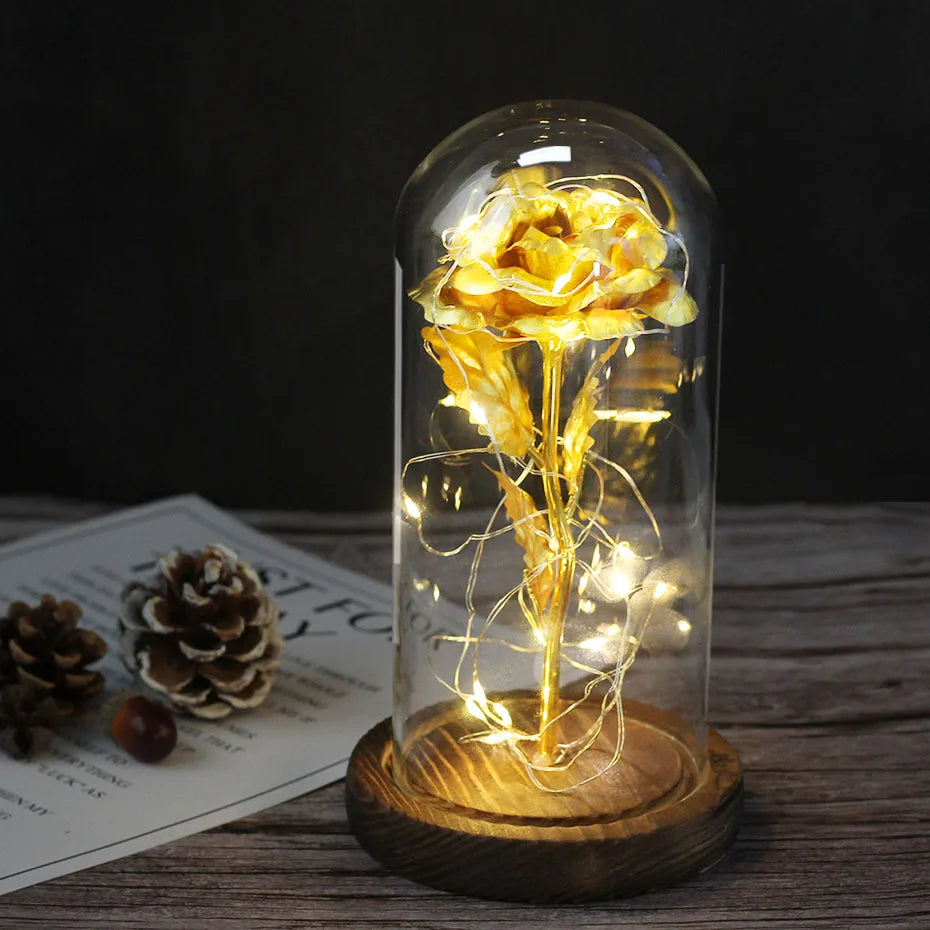 Beauty and the Beast Rose Rose in LED Glass Dome Forever Rose Red Rose Valentine'S Day Mother'S Day Special Romantic Gift