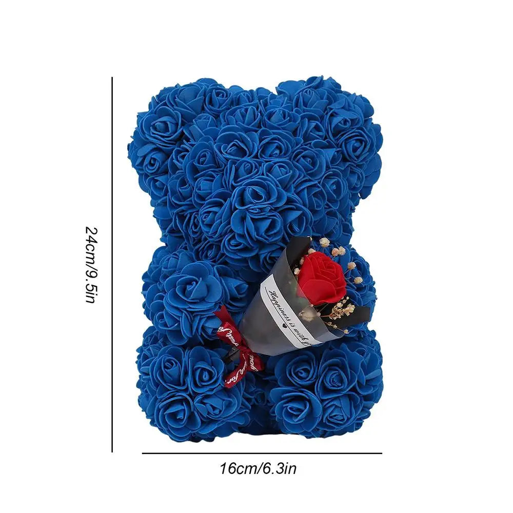 25Cm Rose Bear Creative Eternal Rose Flower Teddybear in Gift Box Romantic Valentine'S Day Gift Christmas Gift Wedding Decor