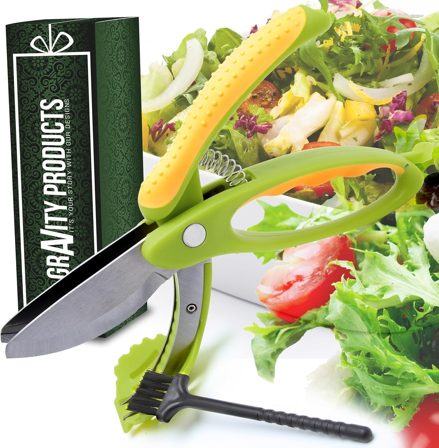 Salad Scissor Chopper, Stainless Steel Vegetable Slicer and Fruit Cutter, Salad Chopper, Heavy Duty Kitchen Salad Scissors, Multifunction Double Blade Salad Cutting Tool Ner Large or Snap Cutter