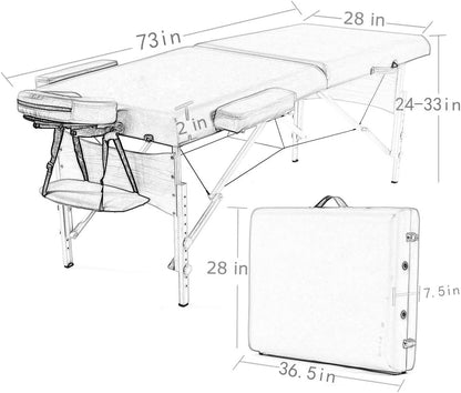 Massage Table Portable Massage Bed Spa Bed 84 Inches Long 28 Inchs Wide Hight Adjustable Massage Table 2 Folding Massage Bed Spa Bed Facial Cradle Salon Bed W/Carry Case