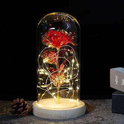 Beauty and the Beast Rose Rose in LED Glass Dome Forever Rose Red Rose Valentine'S Day Mother'S Day Special Romantic Gift