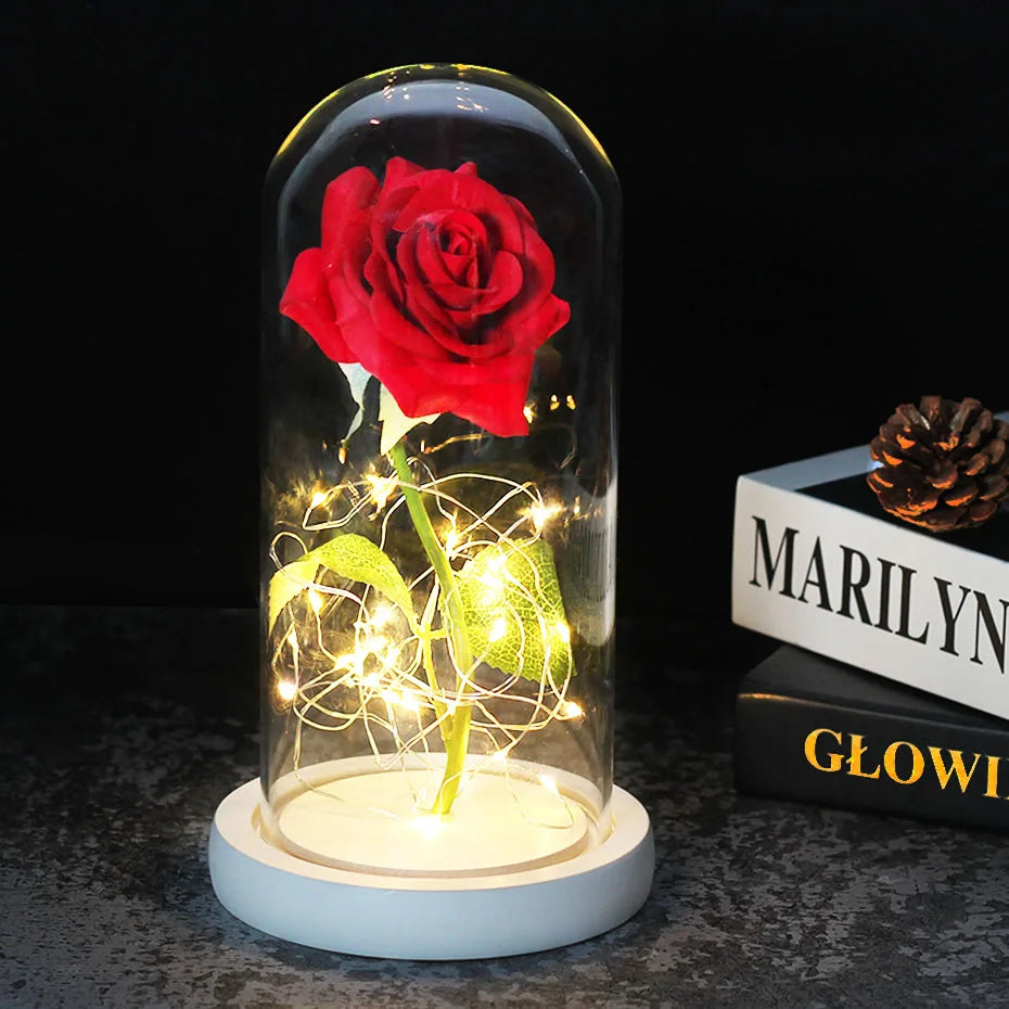 Beauty and the Beast Rose Rose in LED Glass Dome Forever Rose Red Rose Valentine'S Day Mother'S Day Special Romantic Gift